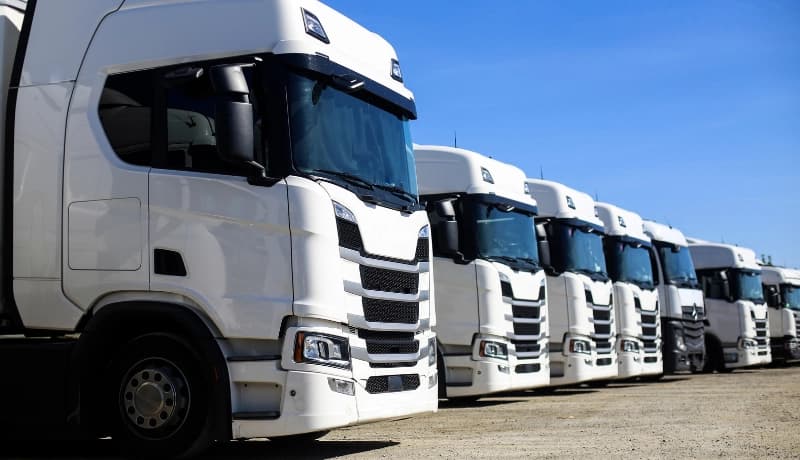 Reihe weißer Lkw